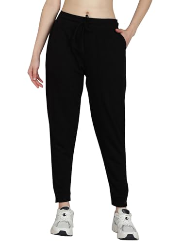 Image of Vogaan Women's Cotton Blend Regular Fit Track Pants | Drawstring Waist Solid Joggers | Super Combed Casual Joggers for Running & Gym