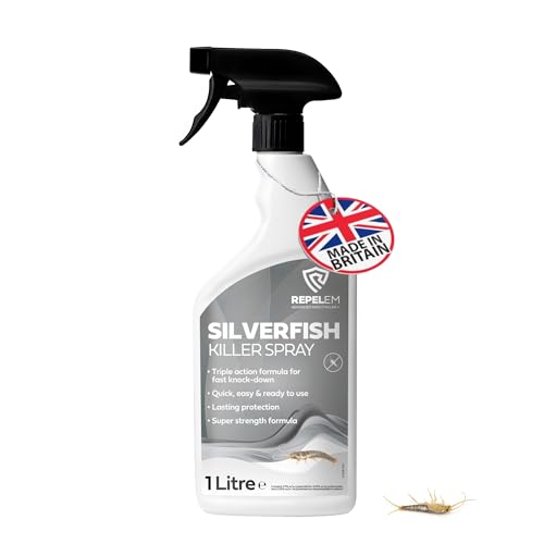 REPELEM Silverfish Killer Spray - Rapid Action Treatment Low Toxicity Non-Staining Silverfish Spray Approved for Home Use Halts Reproduction & Prevents Reinfestation Silverfish Repellent - 1L