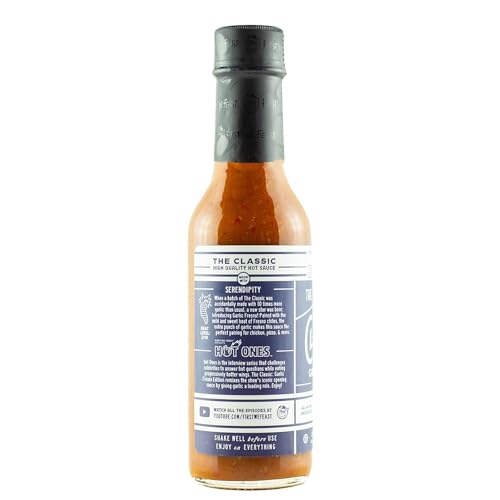 Image of Hot Ones The Classic Garlic Fresno Edition Hot Sauce Made With Natural Ingredients & Bold Flavors From Fresno Chile Peppers & Extra Garlic, 5 fl oz Bottle (3-Pack)