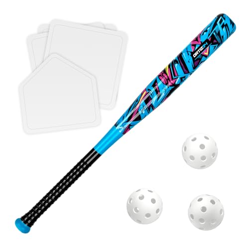 Ortiz34 Grand Slam Set- Graffiti Plastic Bat 3 Balls 4 Throw Down (Blue/Purple)
