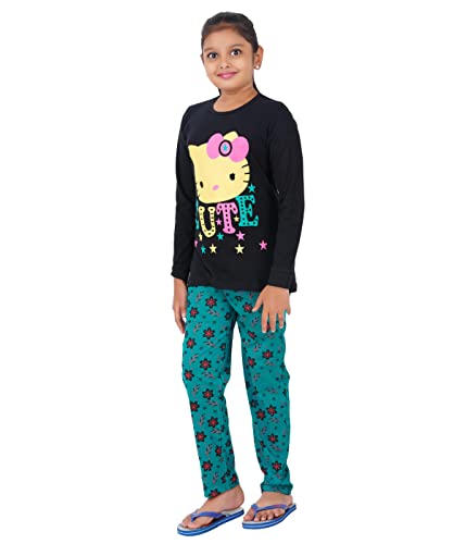 Image of MIST N FOGG Girls' Printed Cotton T Shirt and Pyjama Set /Nightwear /Top and Pyjama Set
