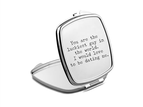 SpreadPassion Espelho compacto Luckiest Guy, presente para mãe, você é o cara mais sortudo do mundo, espelho de maquiagem de viagem, espelho pequeno de mão, espelho de bolso portátil, ideia de