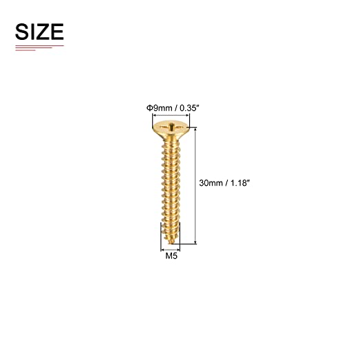 DTGN M5x30mm(DxL) Brass Phillips Wood Screws, 20Pack, Good for Wood Crafts Furniture, Countersunk Head Self-Tapping Screw - Image 2
