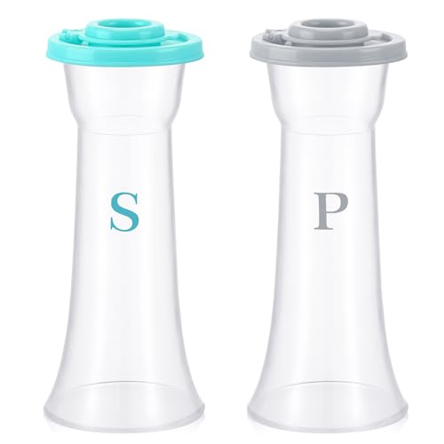 Image of Set of 2 Plastic Salt and Pepper Shakers with Lids Large Salt Shaker Pepper Container Vintage Tall Hourglass Camping Picnic Outdoors Travel Spice Set for Home Picnic Kitchen(Classic,Teal and Grey)