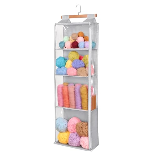 Univivi Hanging Yarn Storage Organizer with 4 Large Clear Pockets,