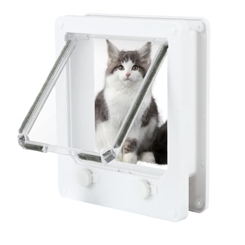 Cat Door, Thicken Safety Pet Door 4 Way Locking Cat Flap Door Double Rotary Switch Frame Doggy Door Weatherproof Pet Door for Interior and Exterior Cats and Dogs Doors (L)