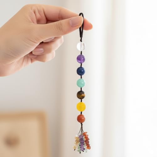Chiorgone 7チャクラ 天然石 ハンギング オーナメント 【癒し・空間浄化】 バランスストーン お守り サンキャッチャー 車 バックミラー 飾り 壁掛け 窓 インテリア ヨガ 瞑想 風水 開運 グッズ (35cm) [4]
