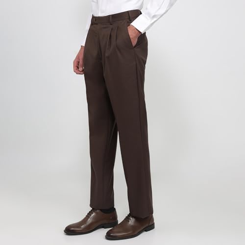 Image of Park Avenue Men Comfort Fit Solid Pattern Poly Wool Blend Double Pleat Formal Trouser