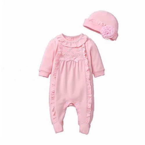 Ropa de moda para bebé recién nacido niña con encaje patchwork mono pelele + sombrero, Rosa., 0 3 meses