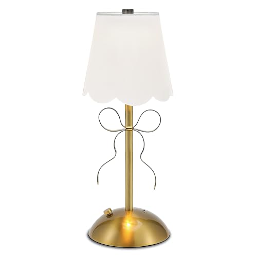 Image of CryzhalinX Cordless Table Lamp,Rechargeable LED Desk Lamp,Small Bedside Lamps with Touch & 3 Color,Cute Room Decor Bow Lamp,Night Light for Girls' Room Princess Room (Gold)