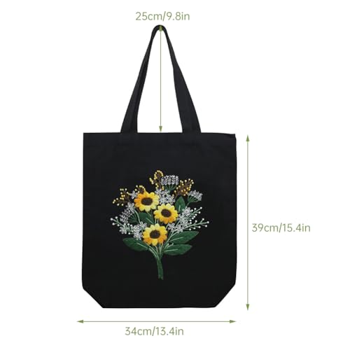 Image of Eforcase Canvas Handbag Embroidery Kit, Flower Embroidery DIY Craft Floral Tote Bag Beginner Kit Include Hoops Color Threads Needle, DIY Sewing Stamped Set