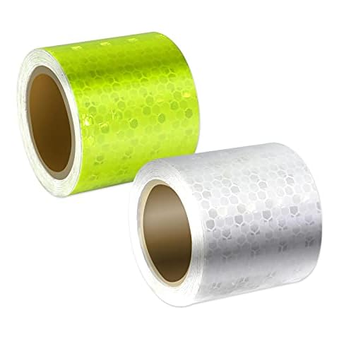 Xrkuu Reflective Tape, 2 Rolls 3M x 5CM Waterproof High Visibility Reflector Warning Stickers for Safety Reminder-Yellow & White Cover