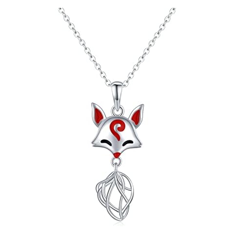 SlowSloth Anime Fox Necklace S925 Sterling Silver Lucky Fox Animal Pendant Necklaces Anime Fox Jewellery Fox Gifts for Women Girls Cover