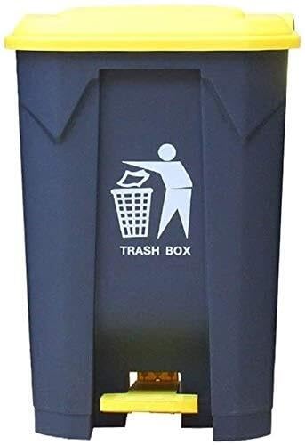 High Capacity Foot Operated Trash Can, Outdoor Plastic Garbage Bin with Pedal, Large Capacity for Home, Office, and Commercial Use (Gray+yellow 50L)