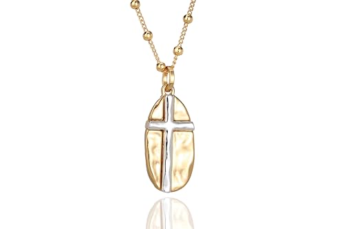 Ginyejly 14K Gold and Silver Plated Cross Pendant Necklace Beads Chain Necklace Jewelry party Gifts For Women (gold round cross)