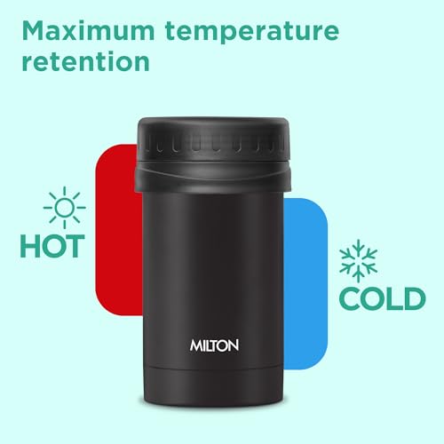 Image of MILTON Soup Flask 500 Thermosteel Vacuum Insulated Food Jar|Hot & Cold Thermal Flask|Double Walled|Leak Proof |Ideal for carrying Soup, Juice, Tea, Coffee to Office, School,Travelling, 460 ml, Black