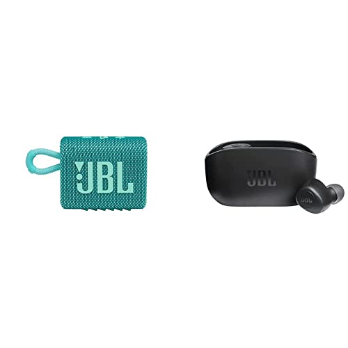 JBL Go 3: Portable Speaker with Bluetooth, Builtin Battery, Waterproof and Dustproof Feature Teal JBLGO3TEALAM & Vibe 100 TWS - True Wireless in-Ear Headphones - Black