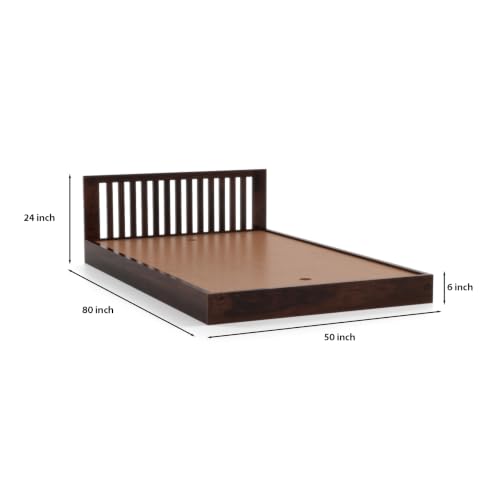 Image of Solid Sheesham Wood Single Bed Without Storage for Bedroom | Single Size Wooden Cot with Vertical Slatted Headboard & Low Footboard | Modern Platform Divan Bed (Walnut Finish)