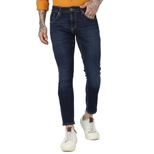 Image of Spykar Blue Slim Fit Mid Rise Jeans for Men