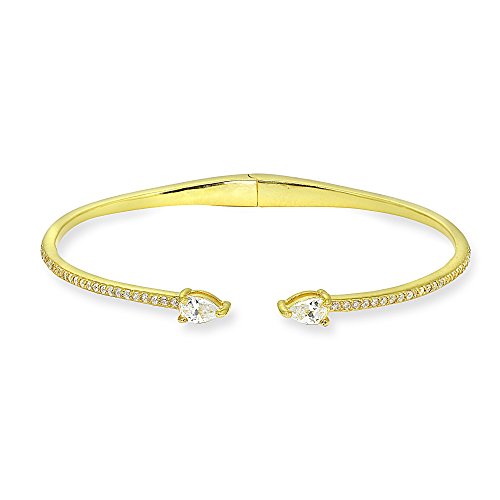 Image of Sterling Silver Cubic Zirconia Teardrop Dainty Fashion CZ Cuff Bangle Bracelet for Women