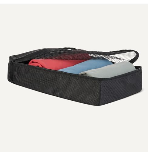 Image of Amazon Essentials 4-Piece Space-Saving Packing Cubes Travel Accessories Set, Luggage Organizer with Double Zipper, Mesh Top, Small /Medium /Large /Slim, Black (Previously Amazon Basics)