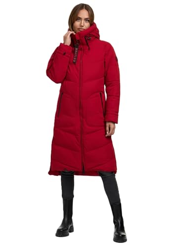MARIKOO Damen Winterjacke Stepp Winter Jacke gesteppter Wintermantel warm lang Mantel B949 [B949-Benik-Deep-Red-Gr.S]
