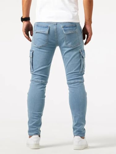 LONGBIDA Men's Slim Fit Cargo Jeans Stretch Skinny Straight Leg Jeans Vintage Comfort Flex Waist Casual Denim Pants3