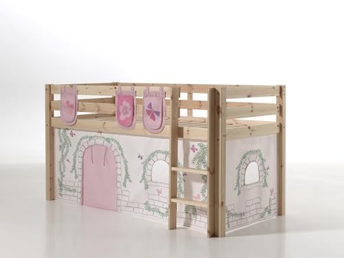 möbelando Spielbett >Pino< in Kiefer massiv Natur - 210x114x106 (BxHxT)