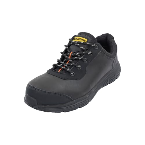 Top 10 Best Work Shoes for Big Guys: Comfort & Support 12 ELVALESOE Steel Composite Toe Shoes for Men Non Slip Black Safety Shoes Puncture Protection and Electrical Resistance Leather Construction Boots Extra Wide for Warehouse,Port,House Renovation