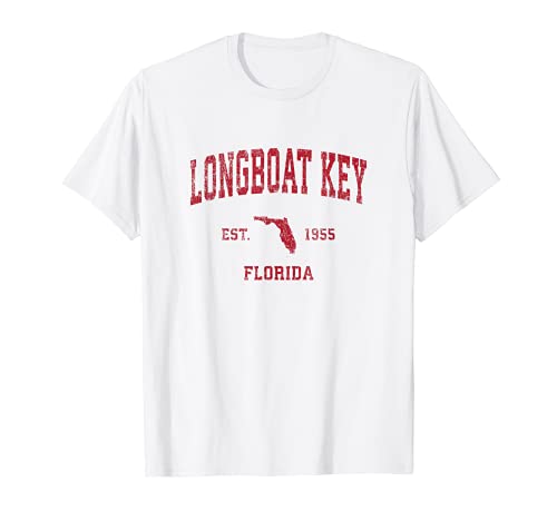 Longboat Key Florida FL Vintage Sports Design Red Print T-Shirt