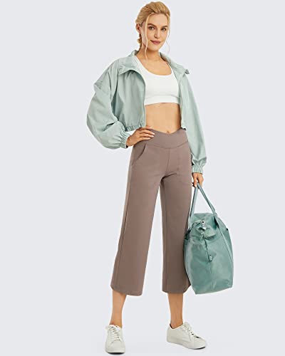 Image of G4Free Capri Pants for Women Wide Leg Yoga Dress Capris with Pockets Cross Loose Casual Work Crop Pants