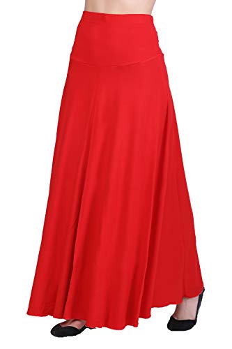 Image of Women's Solid High Waist Flared Classic Maxi Skirt | Stretchable Flared Viscose Skirt for Ladies | Foldover Waistband | Festive, Party, Lounge & Casual Wear