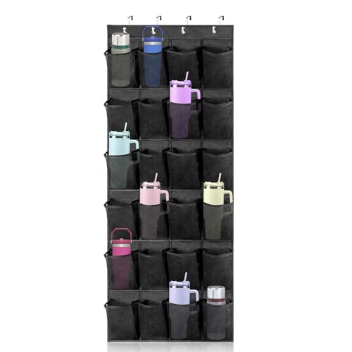 Over The Door Water Bottle Organizer for Stanley, Multi-Functional 24 Pockets Water Bottle Organizer for Door, Foldable Wall-Mounted Design, Over The Door Cup Holder for Kitchens and RV