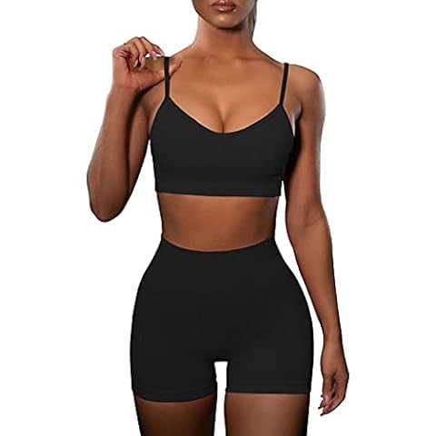 GXIN Women's Yoga Set Seamless 2 Piece Workout Outfit Fitness Sport Bra High Waist Shorts Leggings (Black, S) Cover