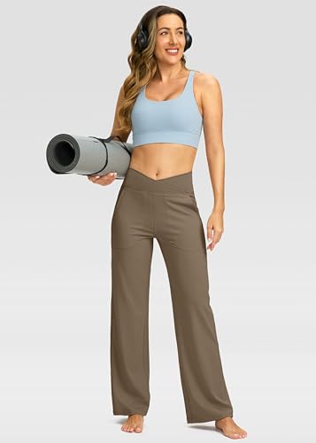 Soothfeel Wide Leg Pants Woman Yoga Pants with Pocket Crosscover High Waist Stretch Lounge Casual Dress Sweatpant Petite — view 6