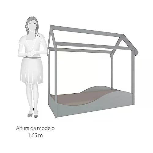 Mini Cama Infantil 157,4x96,6cm Montessoriana Casinha Uli Móveis Peroba Cinza