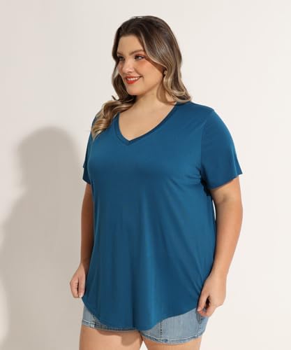 Image of RITERA Women Plus Size Tops Tie Dye V Neck Shirt Floral Camo Summer Short Sleeve Tunic Oversized Ladies Blouse XL-5XL
