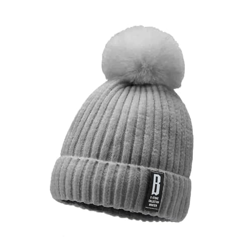 Image of SYGA Winter Beanie Hat for Women Warm Thick Cotton Lining Knit Bobble Pom Pom Skull Cap Fleece Lined Warm Cap Outdoor Sports Hat for Ladies Women Girl Free Size