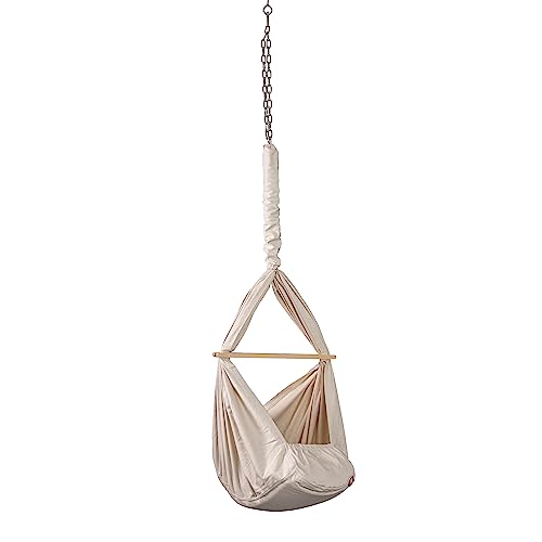 elvent® Lullaby Federwiege Set mit Matratze, Baumwolle, Made in Germany (Baby Hängewiege mit Deckenbefestigung, Naturbeige)