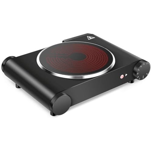 Image of 1200W Infrared Single Burner Electric Hot Plate, Fast Heating & Energy Efficient, 7 Inch Ceramic Glass Portable Electric Stove with Adjustable Temperature Control, Compatible w /All Cookware