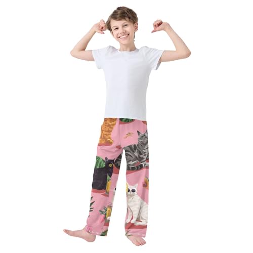 Lovely Cat Watermelon Boys Long Pants Soft Trousers Elastic Waist Kids Lounge Bottoms with Pockets S-XL3