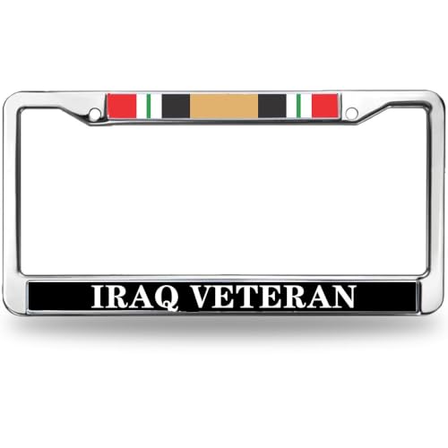 Image of Iraq Veteran License Plate Frame Metal Heavy Duty Auto Car Tag Holder | Iraq Veteran Ribbon License Plate Frame Heavy Duty Metal Car Tag Cover Holder Fit US Standard Auto Trucks Accessories