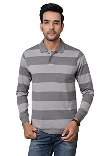 Image of ARBOUR Men Polo Neck Stripes Pocket Full Sleeves T-Shirt