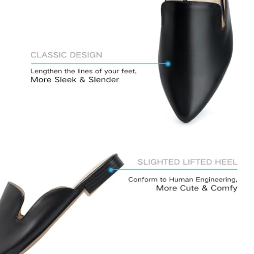 Image of MUSSHOE Women's Pointed Toe Mule Flats: Comfortable Lightweight Slip On Backless Loafers with Memory Foam for Office Work & Dressy Casual Wear