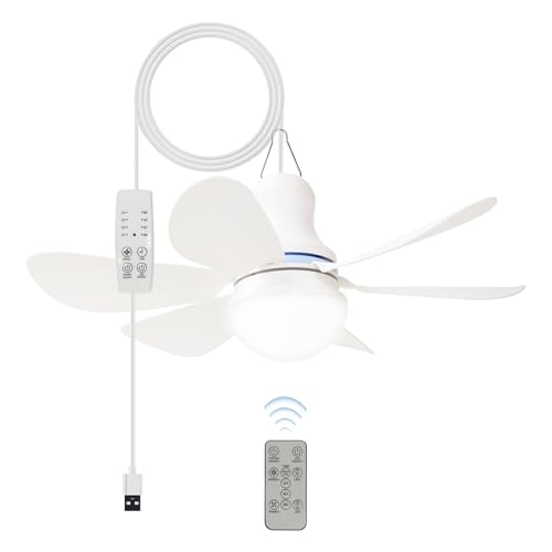 Dladeli Portable USB Ceiling Fan with LED Light & Remote