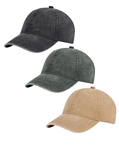 Image of 3 Pack Vintage Washed Cotton Adjustable Baseball Caps for Men Women Unstructured Low Profile Dad Hat