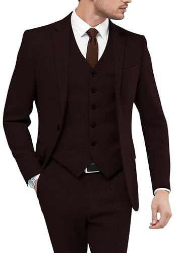 Men’s Retro 3 Piece Herringbone Tweed Suit for Men Slim Fit, Men Suits Tuxedos Set for Wedding, Dinner, Prom, Groom