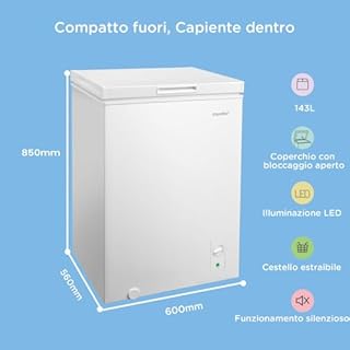 COMFEE' RCC146WH2EU(E) 143L Congelatore a pozzetto indipendente, Conversione tra congelatore e frigorifero, compressore inverter, Adatto per strutture esterne, garage e capanni, Bianco