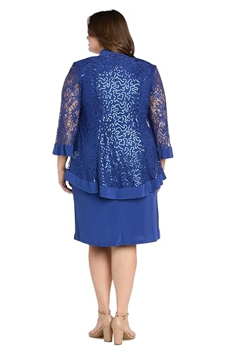 Image of R&M Richards Women's 2-Piece Knee Length Banded Hi-Lo Sequined Jacket Dress W /Detachable Necklace