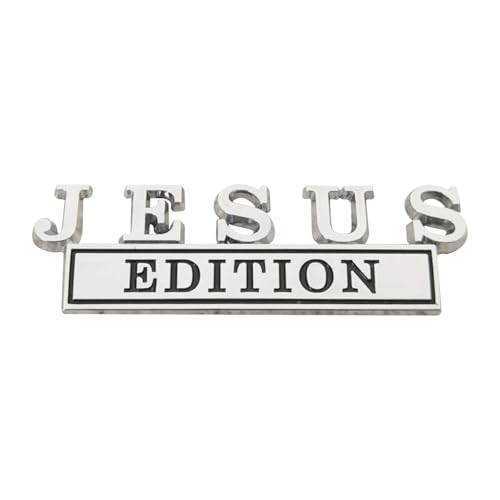 Image of 1pc 3D Raised Letter Jesus Edition Emblem Car Decal - Metal Sticker for Vehicles, Trucks, Motorcycles, SUV Door Tailgate Bumper Badge Auto Decoration (Silver and Black)